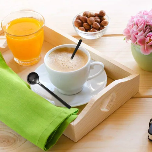 Vista 9 de findTop - Juego de 8 cucharas de café expreso de acero inoxidable negro, mini cucharaditas para café, azúcar, postre, pastel, helado, sopa antipasto