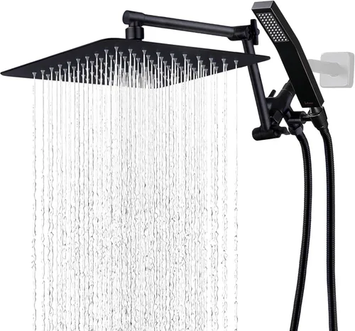 Vista 16 de G-Promise Cabezal de ducha de metal de 10 pulgadas con combo de rociador de mano, desviador de 3 ajustes, brazo de extensión ajustable con juntas