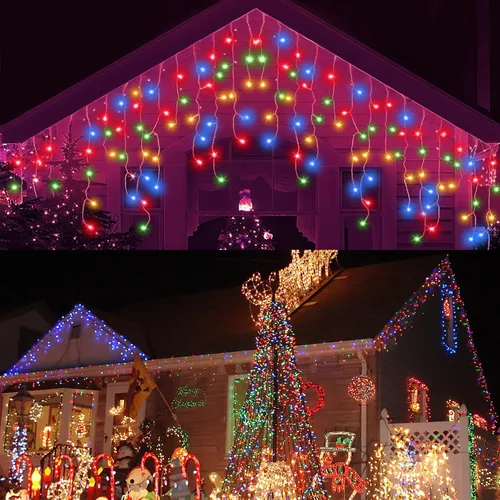 Vista 8 de Luces de cadena LED de carámbanos de 32.8 pies con 400 LED, 8 modos impermeables, luces navideñas de carámbanos para exteriores con función