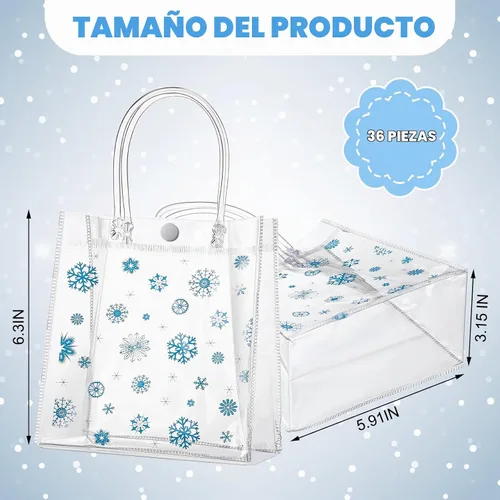 Vista 2 de Yeaqee 36 Piezas Bolsas de Regalo Transparentes de Copo de Nieve de Navidad con Asas Bolsas de Plástico a Granel para Dulces Bolsas Reutilizables