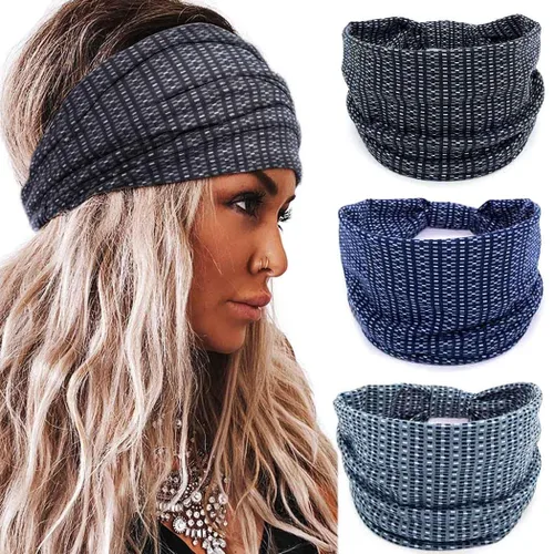 Vista 12 de Diademas boho de nudo ancho, bandas elásticas y impresas para la cabeza, turbantes de estilo bohemia para mujer, 3 piezas (Set I)