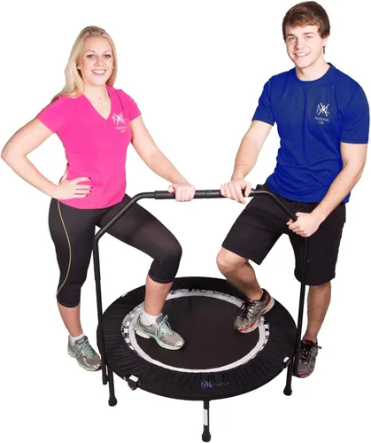 MXL Maximus PRO Folding Rebounder – Premium 40” Indoor Mini Trampoline with Bar for Adults, Fitness & Weight Loss, Folding Frame, Stability Bar, DVD