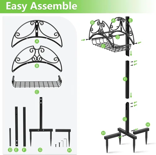Vista 6 de Soporte para manguera de jardín independiente, soportes para manguera de agua con cesta de almacenamiento, soporte de manguera de jardín desmontable