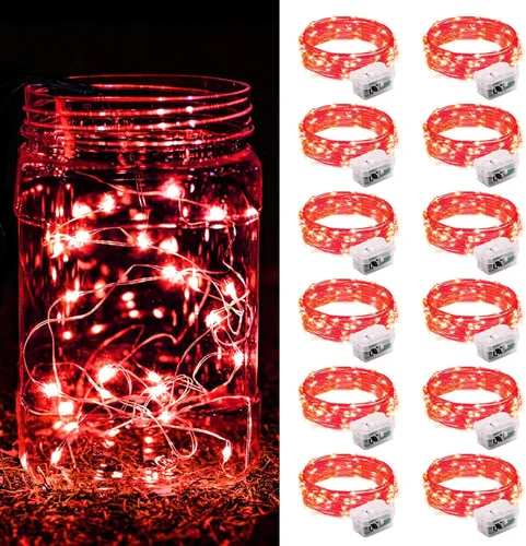 Vista 49 de Paquete de 8 luces de hadas que funcionan con pilas, 20 mini luces LED de 7 pies, alambre plateado, luces parpadeantes para bricolaje, fiestas