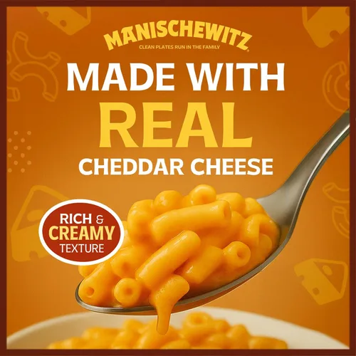 Vista 3 de Manischewitz Kosher Mac & Cheese, 5.5 onzas (paquete de 12) Hecho con queso cheddar real, sin colores artificiales de sabores, certificado Kosher