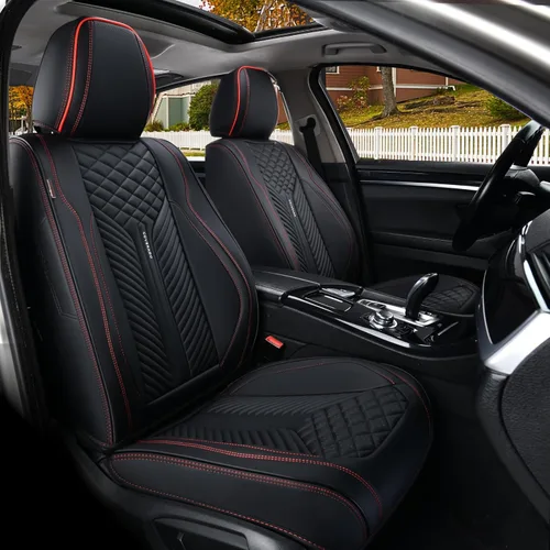 Coverado Fundas de asiento delantero, paquete de 2 fundas de asiento impermeables para automóviles, cojines de asiento de cuero de lujo, protectores