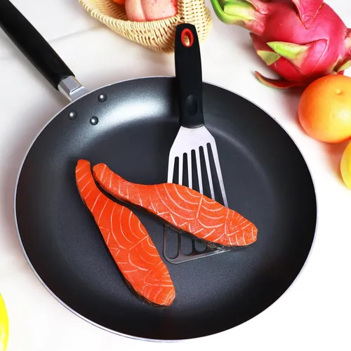 Vista 4 de KLAQQED Juego de espátulas de acero inoxidable para cocina de metal para sartén de hierro fundido con mango de silicona, espátula de pescado Turner