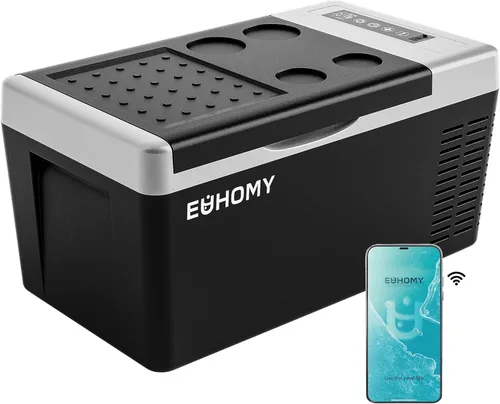 EUHOMY - Refrigerador eléctrico de compresor de 12 voltios, 19 cuartos de galón (18L), control por aplicación, refrigerador para automóvil -4℉~68℉,