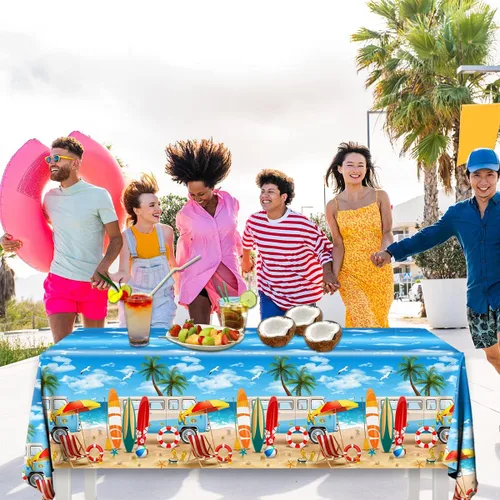 Vista 4 de HAKOTI 3 manteles de playa de verano, fundas de mesa temáticas de playa, decoración de mesa temática de cumpleaños hawaiano para verano, piscina