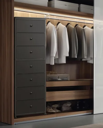 Vista 4 de Cómoda alta de tela para dormitorio, torre organizadora de almacenamiento vertical con 7 cajones, cómoda con contenedores, marco de acero, parte