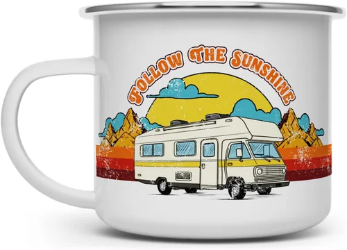 Vista 5 de Follow The Sunshine Van Life Camper - Taza de café, viajes, camping, Wanderlust Desert Mountian Nature Campfire Cup (12 onzas)