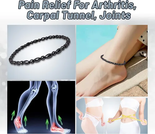 Vista 3 de Hion Paquete de 2 tobilleras de terapia de hematita para mujereshombres