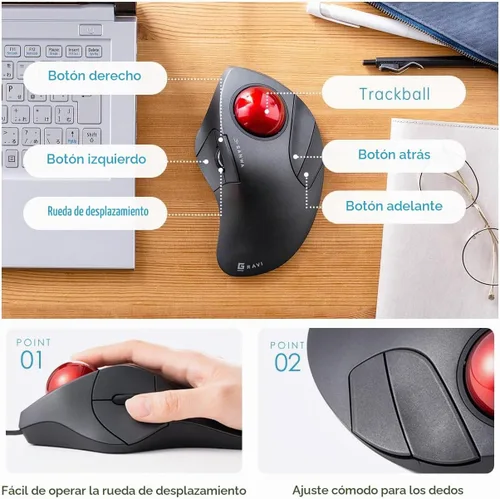 Vista 6 de SANWA Ratón inalámbrico de Trackball de 3 dispositivos, dedo índice