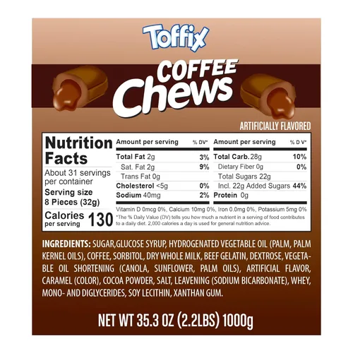 Vista 2 de Toffix Masticables de café, caramelos masticables suaves rellenos en el centro, 250 piezas de bocadillos envueltos individualmente para niños
