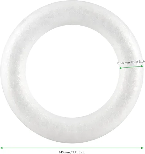 Vista 2 de Paquete de 30 coronas de espuma para manualidades de 5.7 pulgadas, anillo de espuma de poliestireno blanco, forma de corona redonda de espuma