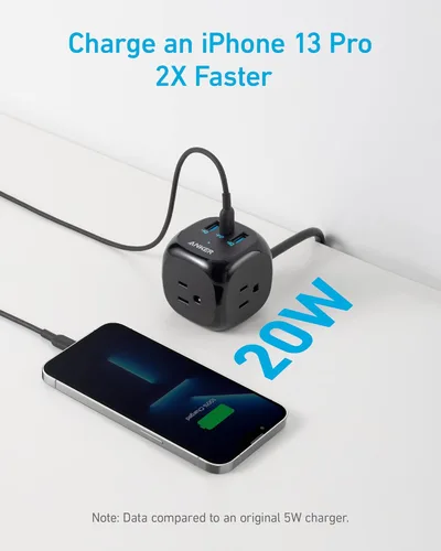 Vista 3 de Anker Tira de alimentación USB C de 20 W, regleta de alimentación 321 con 3 salidas y carga USB C para iPhone 15/15 Plus/15 Pro/15 Pro Max