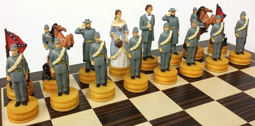 Vista 8 de US American Civil WAR Queens Chess Set with 14" Ebony and Maple Veneer Board