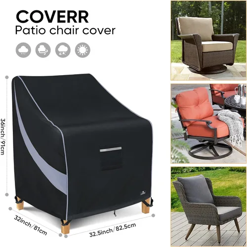 Vista 2 de Funda impermeable resistente para silla de patio, muebles de exterior, funda de asiento profundo, paquete de 2 unidades que se adapta hasta 32.5