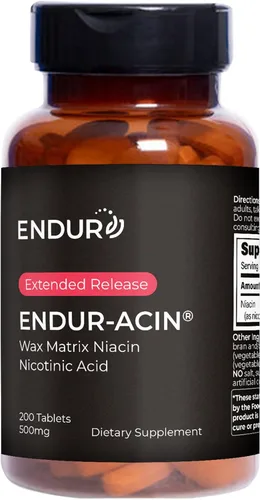 ENDUR-ACIN - Suplemento de niacina, salud cardíaca y equilibrio saludable de colesterol, liberación prolongada para una absorción óptima, sin