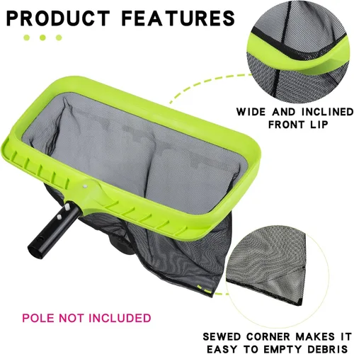 Vista 3 de Sepetrel Red de skimmer de hojas para piscina, red de rastrillo profundo con marco reforzado