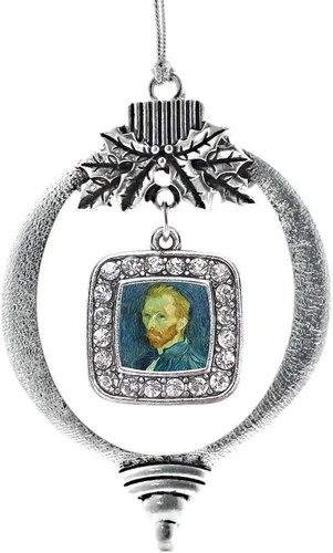 Vista 241 de Inspired Silver - Adorno de flor de iris - Adornos navideños con dije cuadrado de plata con joyas de circonita cúbica