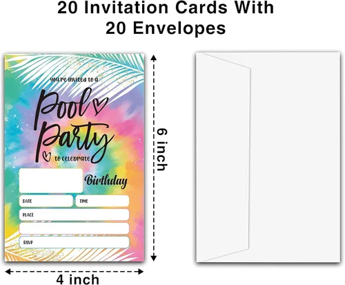 Vista 2 de ONDTOM Tarjetas de invitaciones de fiesta de natación de verano con sobres (4 x 6 pulgadas), paquete de 20 unidades, invitaciones de cumpleaños