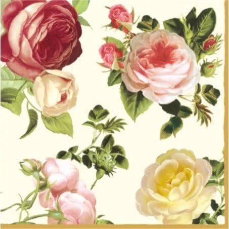 Servilletas de papel 40 piezas 13"x13" Rosas de 4 colores blanco, amarillo, rosa claro y oscuro, Decoupage