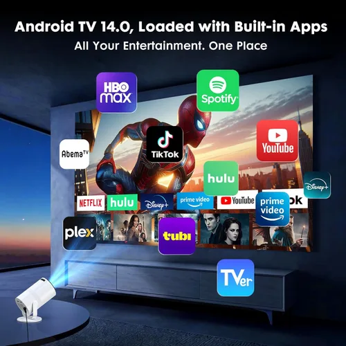 Vista 2 de Mini proyector con WiFi y Bluetooth, aplicaciones integradas, proyector portátil giratorio de 210°, proyector de película de soporte de 1080P