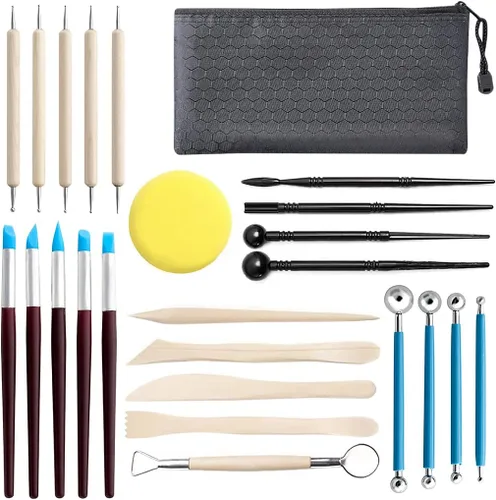 Herramientas de arcilla, juego de 25 piezas de escultura de cerámica de polímero para modelado de cerámica, tallado, alisado y medición para