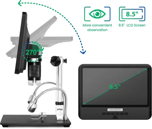 Vista 4 de Andonstar Microscopio de monedas AD208 con pantalla de 8.5 pulgadas 260X LCD Lab Handheld USB Microscopios digitales para reparación de PCB