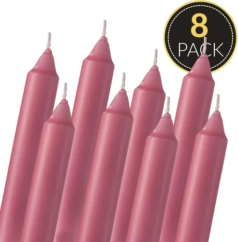 Vista 2 de Paquete de 8 velas cónicas de color rosa rubor – Paquete de 8 velas de 6 pulgadas – Velas rosas sin perfume de 5 horas para el día de San Valentín