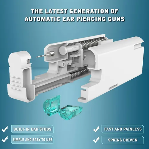 Vista 3 de 2 piezas, kit de perforación de orejas, pistola de uñas para perforación de orejas automática y sin dolor, desechable, aséptica, doméstica, pistola