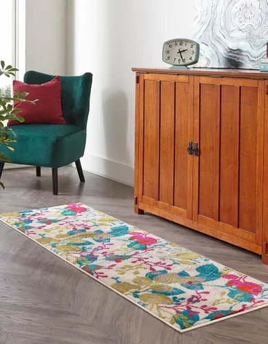 Vista 4 de Unique Loom Azalea Collection - Alfombra de área Indica (2 pies x 6 pies 1 pulgada, marfil/gris)