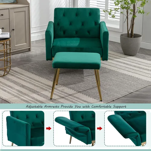 Vista 6 de Moderna tumbona de terciopelo para interiores con 3 ángulos reclinables, se convierte en reclinablecama, sofá cama convertible para sala de estar