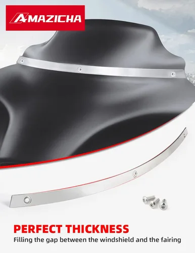 Vista 4 de Amazicha Moldura de parabrisas pulida cromada compatible con Harley Davidson Touring Street Glide Electra Glide Ultra Limited Tri Glide 1996-2013