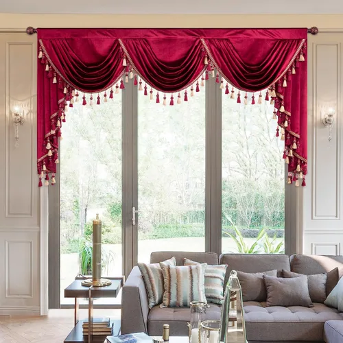 Vista 50 de VOGOL Cenefa de cortinas de terciopelo grueso para dormitorio, cenefas de cascada de lujo con aislamiento térmico dorado para sala de estar formal