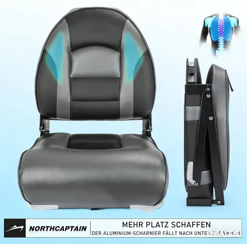 Vista 6 de P1 Premium Marine Asiento plegable para barco con respaldo alto, tornillos de acero inoxidable incluidos