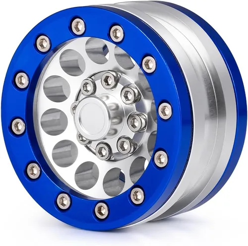 Vista 2 de MOHERO Juego de llantas de aleación Beadlock Crawler de 1.9 pulgadas para RC 1/10 Modelo Crawler SCX10, paquete de 4 (azul)
