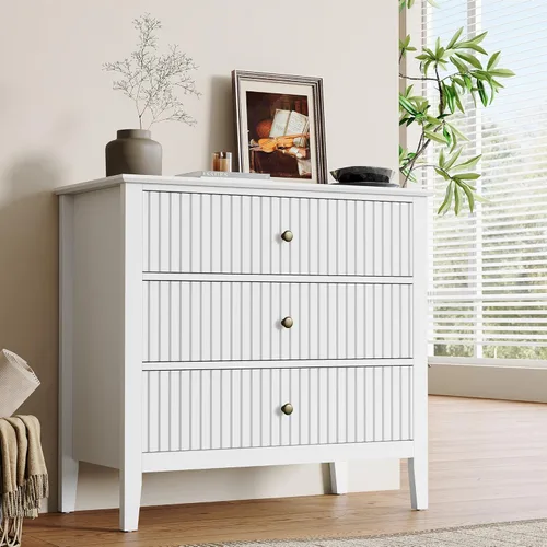 Vista 21 de RoyalCraft - Mesa auxiliar beige acanalada con 2 cajones, mesa auxiliar colorida para dormitorio, mesa auxiliar moderna de madera con almacenamiento