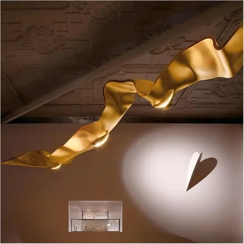 Vista 5 de Post-Modern Futuristic Pendent Light Metal Style All Aluminum Handmade Golden Chandeliers Elegant LED Dimmable Hanging Lamp, Retro