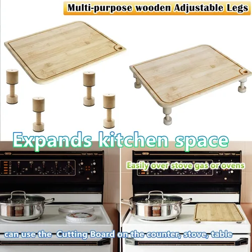 Vista 2 de Tabla de cortar patas ajustables, patas ajustables de madera para tabla de cortar de encimera, kit para elevar y antideslizante tus tablas de cortar
