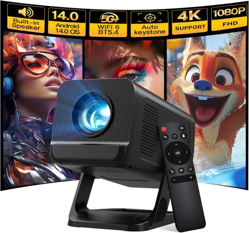 Mini proyector para dormitorio con WiFi y Bluetooth bidireccional 1080P 4K soporte inteligente Android 11 OS Keystone automático compatible con