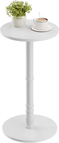 Vista 13 de Mesa auxiliar redonda, pilar de madera maciza con parte superior y base de madera, pequeña mesa de acento para bebidas para sala de estar, Negro