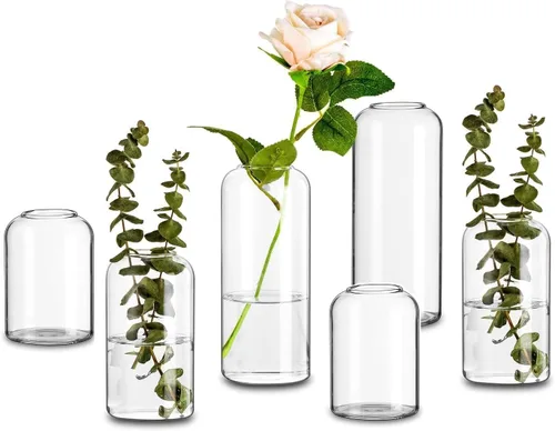 Vista 9 de Glasseam Juego de 12 jarrones negros, jarrones de cristal únicos para decoración, bonitos jarrones pequeños a granel, jarrón moderno estético
