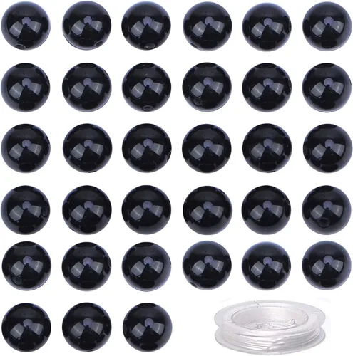 Vista 20 de 100 piezas de cuentas de cristal natural, piedras preciosas redondas sueltas de sanación energética con cordón elástico de cristal gratis