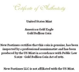 Vista 4 de 1986 - Present (Random Year) American Gold Eagle 1/10th oz Bullion Coin with Certificate of Authenticity $5 Seller Uncirculated