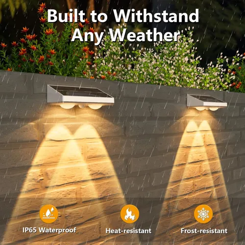 Vista 3 de NIORSUN - Luces solares para valla, paquete de 8 luces solares para terraza, color blanco cálido, bombilla impermeable para exteriores LED IP65