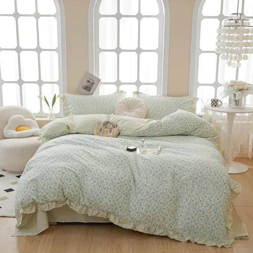 Vista 39 de VM VOUGEMARKET Juego de edredón de encaje tamaño Twin XL, edredón a cuadros azul con patrón Gingham con 2 fundas de almohada románticas de encaje