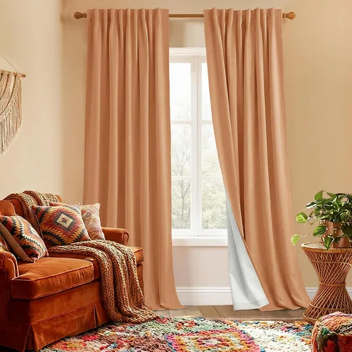 Vista 16 de Juego de 2 paneles de cortinas opacas, con trabilla trasera, de lino, plisadas, naturales, para oscurecer habitación/sala, térmicas para invierno