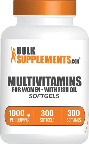 BulkSupplements. com Multivitamínico para mujer Softgels - Multivitamínico con hierro, suplemento multimineral, con aceite de pescado, sin gluten, 1